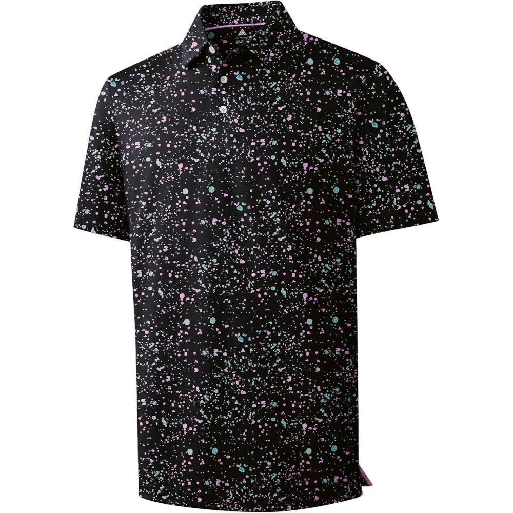 imageZITY Mens Golf Polo Shirt Short Sleeve Performance Moisture Wicking Collared Print Shirt for Golf and Casual WearBlack Splattered Paint