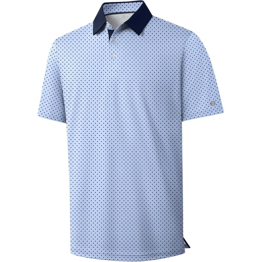 imageZITY Mens Golf Polo Shirt Short Sleeve Performance Moisture Wicking Collared Print Shirt for Golf and Casual WearBlue Polka Dots