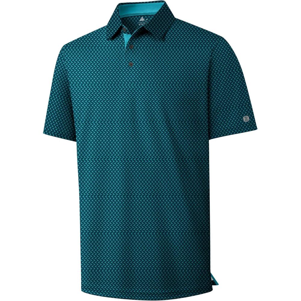 imageZITY Mens Golf Polo Shirt Short Sleeve Performance Moisture Wicking Collared Print Shirt for Golf and Casual WearBluish Green Sharks