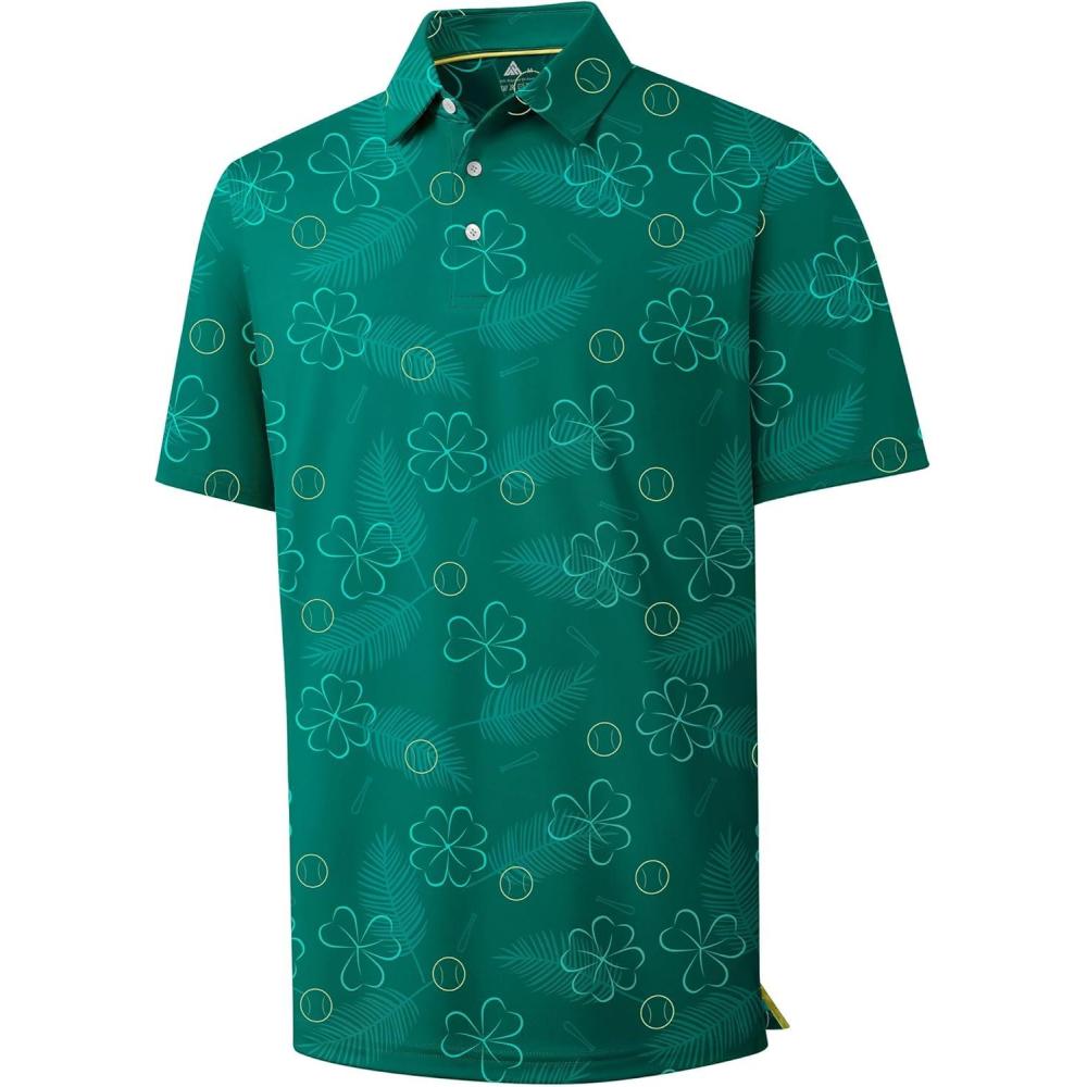 imageZITY Mens Golf Polo Shirt Short Sleeve Performance Moisture Wicking Collared Print Shirt for Golf and Casual WearClover Golf