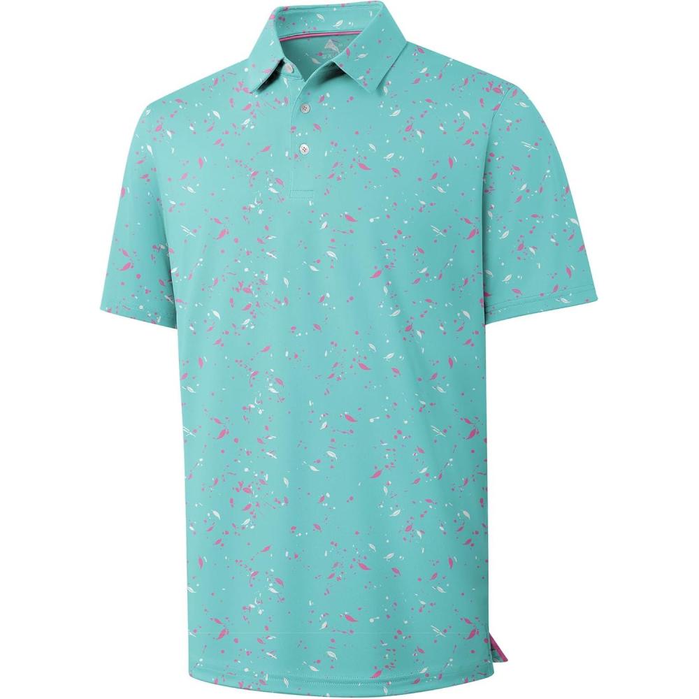 imageZITY Mens Golf Polo Shirt Short Sleeve Performance Moisture Wicking Collared Print Shirt for Golf and Casual WearGreen Purple Splash Ink