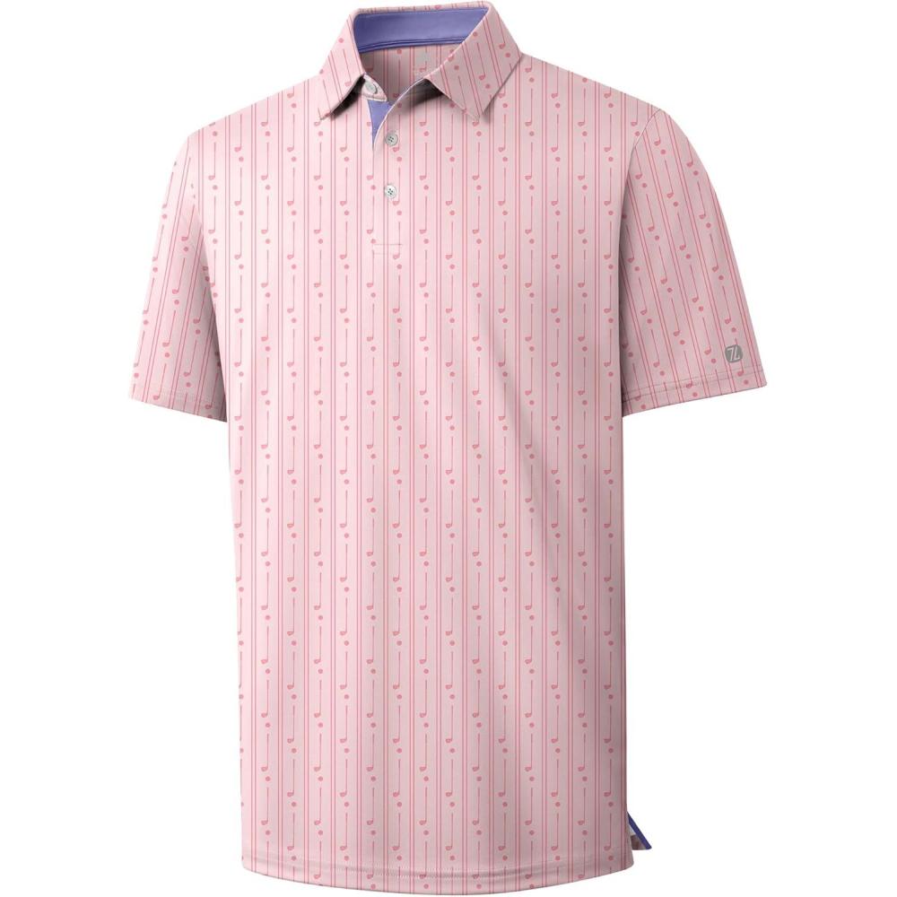 imageZITY Mens Golf Polo Shirt Short Sleeve Performance Moisture Wicking Collared Print Shirt for Golf and Casual WearPink Golf Club