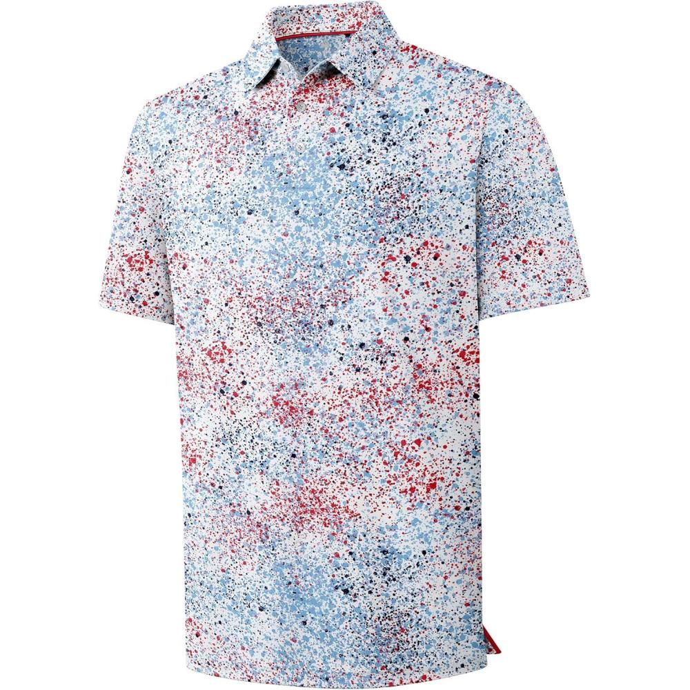 imageZITY Mens Golf Polo Shirt Short Sleeve Performance Moisture Wicking Collared Print Shirt for Golf and Casual WearRed Blue Splattered Paint