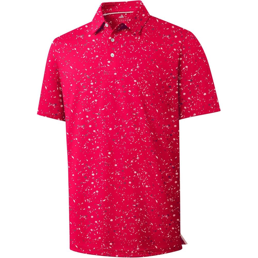 imageZITY Mens Golf Polo Shirt Short Sleeve Performance Moisture Wicking Collared Print Shirt for Golf and Casual WearRed Splattered Paint