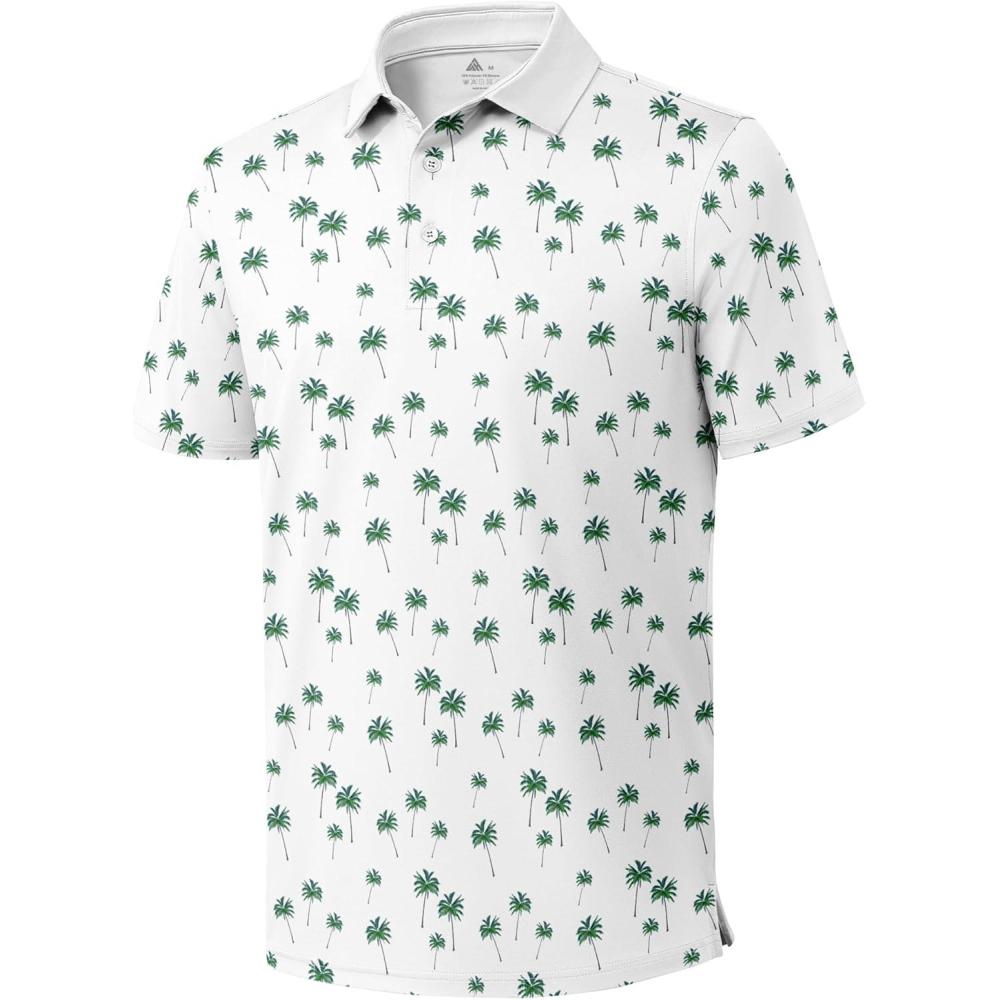 imageZITY Mens Golf Polo Shirt Short Sleeve Performance Moisture Wicking Collared Print Shirt for Golf and Casual WearZwhite Coconut Tree