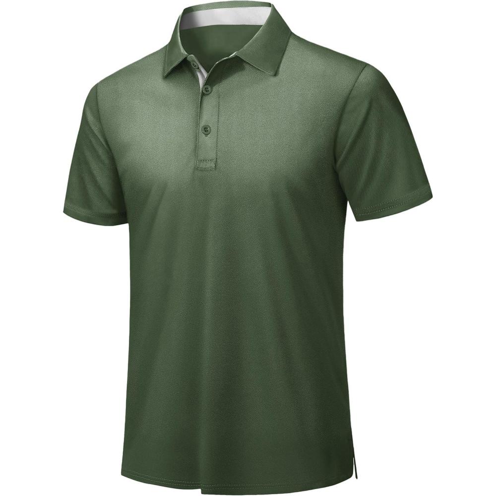 imageZITY Mens Golf Polo Shirts Short Sleeve Quickly Dry Performance Collared Polo Tennis Casual Shirt for MenArmy Green