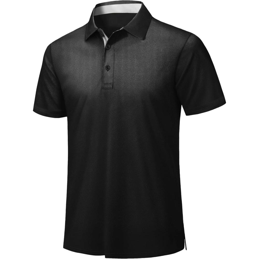 imageZITY Mens Golf Polo Shirts Short Sleeve Quickly Dry Performance Collared Polo Tennis Casual Shirt for MenBlack