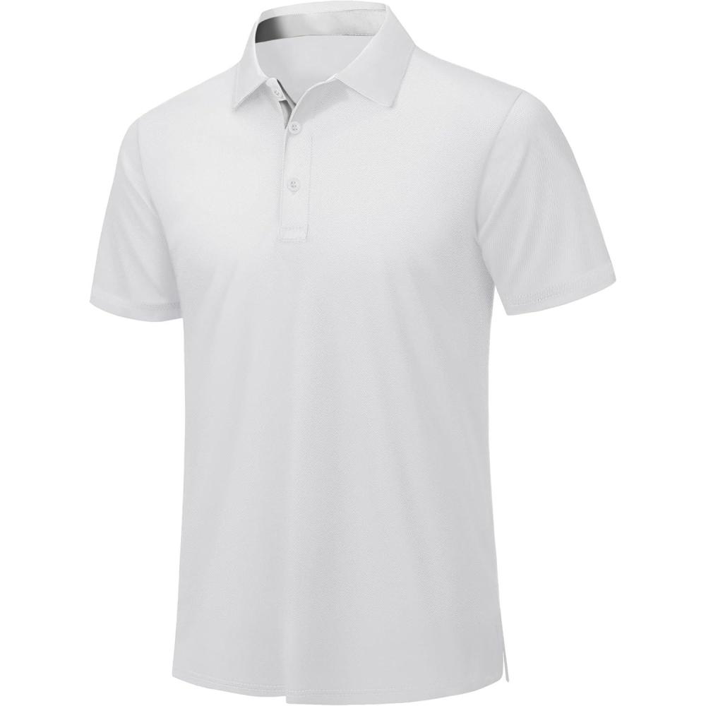 imageZITY Mens Golf Polo Shirts Short Sleeve Quickly Dry Performance Collared Polo Tennis Casual Shirt for MenWhite