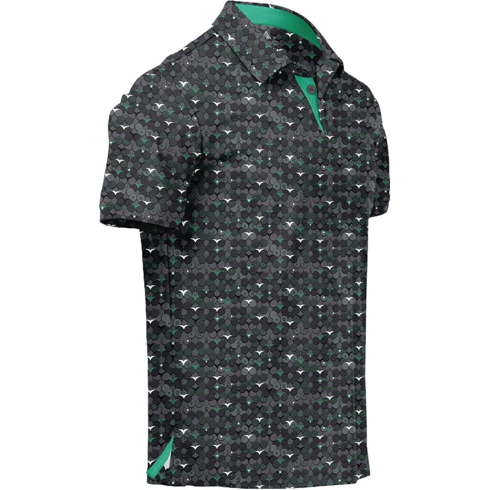 imageZITY Mens Golf Polo Shirts Short Sleeve UPF 50 Performance Moisture Wicking Print Pattern Casual Collared Golf Shirt for MenForest Green