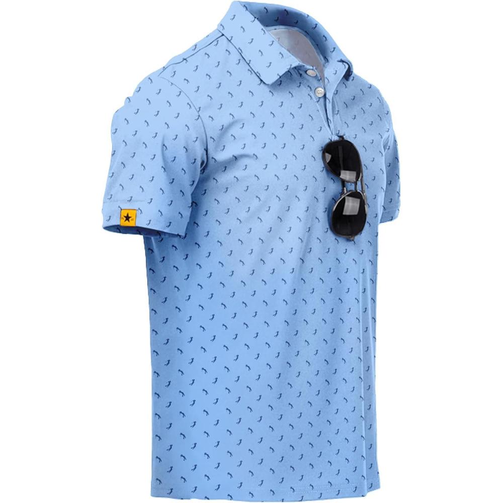 imageZITY Mens Golf Polo Shirts Short Sleeve UPF 50 Performance Moisture Wicking Print Pattern Casual Collared Golf Shirt for MenLight Blue