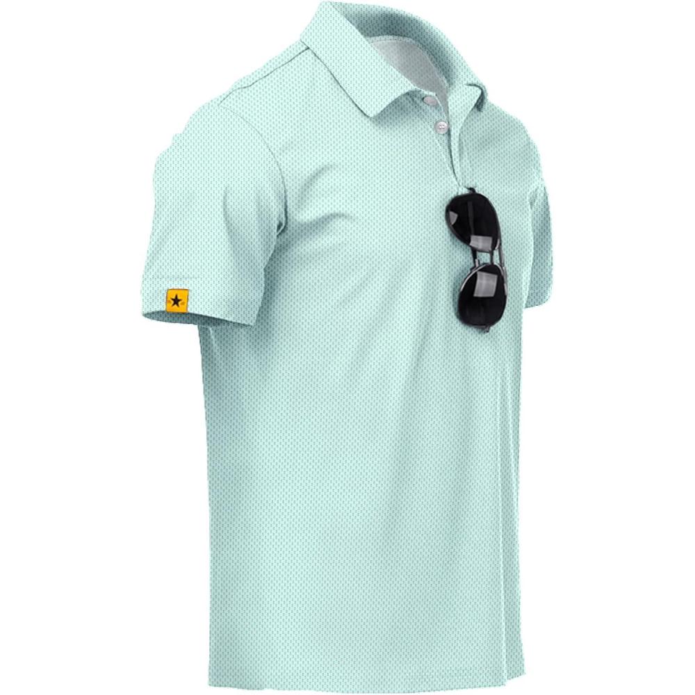 imageZITY Mens Golf Polo Shirts Short Sleeve UPF 50 Performance Moisture Wicking Print Pattern Casual Collared Golf Shirt for MenLight Green