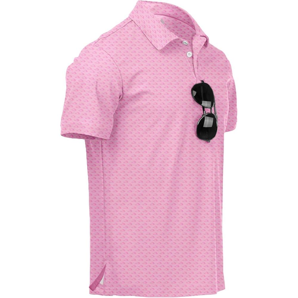 imageZITY Mens Golf Polo Shirts Short Sleeve UPF 50 Performance Moisture Wicking Print Pattern Casual Collared Golf Shirt for MenLight Pink