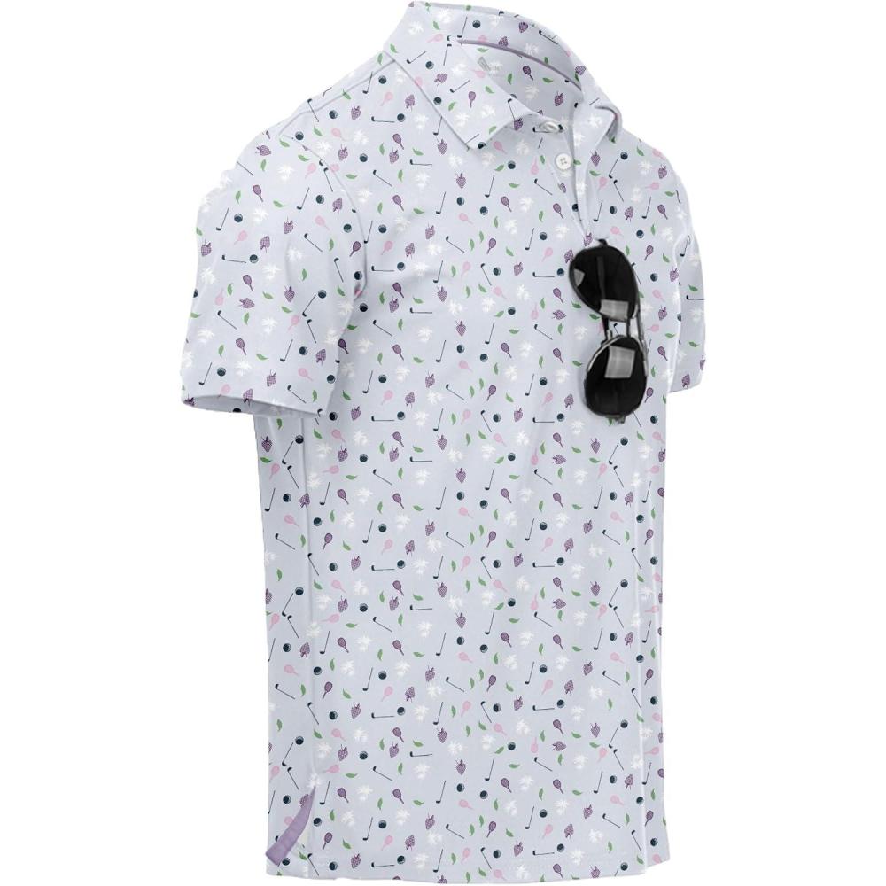 imageZITY Mens Golf Polo Shirts Short Sleeve UPF 50 Performance Moisture Wicking Print Pattern Casual Collared Golf Shirt for MenLight Purple