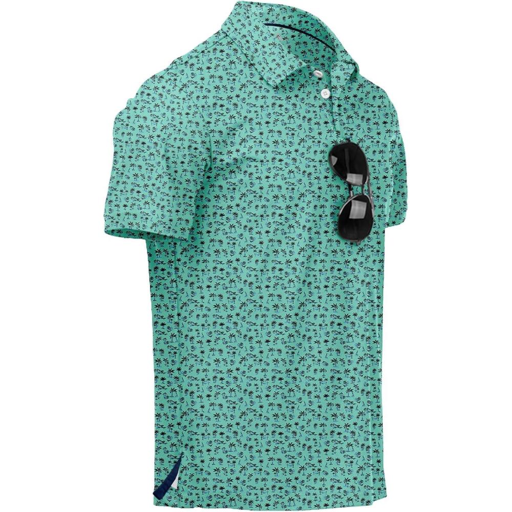 imageZITY Mens Golf Polo Shirts Short Sleeve UPF 50 Performance Moisture Wicking Print Pattern Casual Collared Golf Shirt for MenMint Green