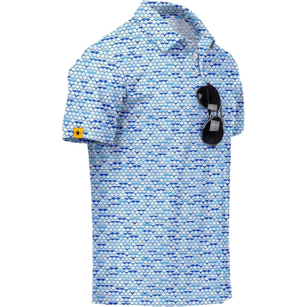 imageZITY Mens Golf Polo Shirts Short Sleeve UPF 50 Performance Moisture Wicking Print Pattern Casual Collared Golf Shirt for MenMoon Blue