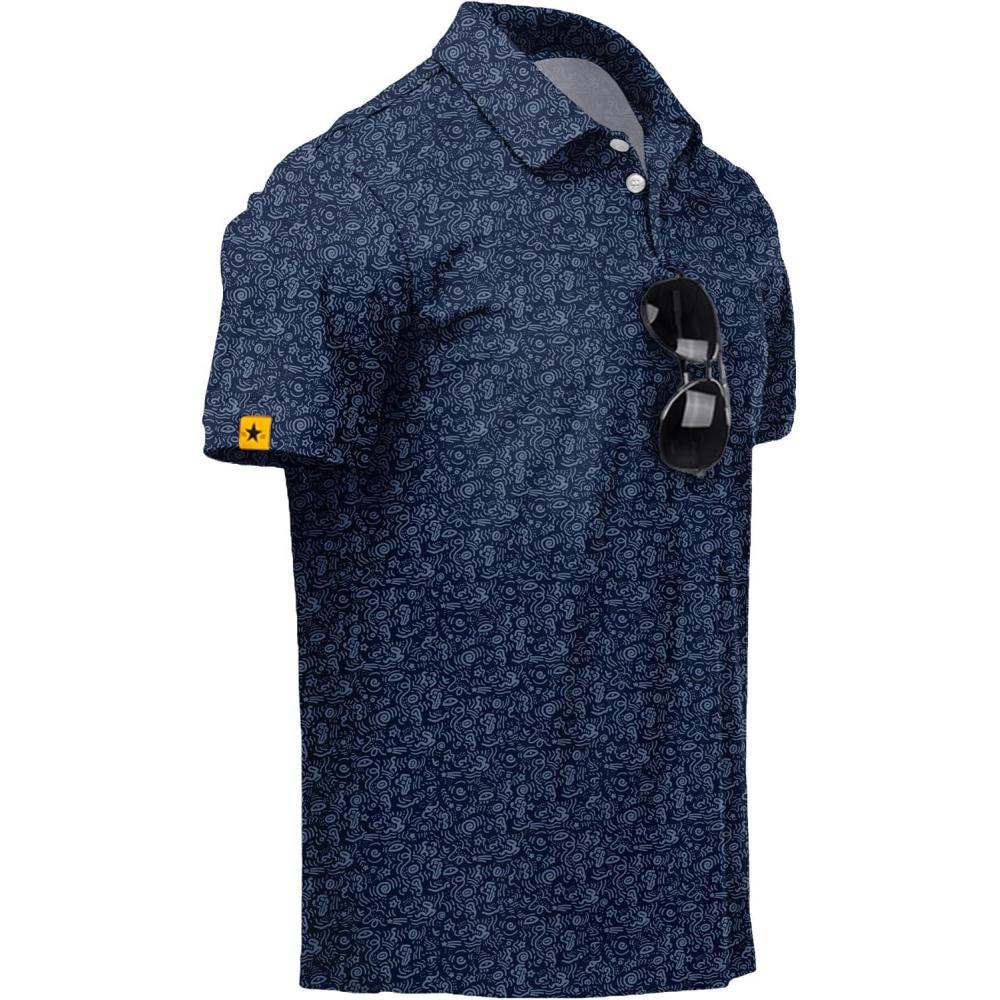 imageZITY Mens Golf Polo Shirts Short Sleeve UPF 50 Performance Moisture Wicking Print Pattern Casual Collared Golf Shirt for MenNavy