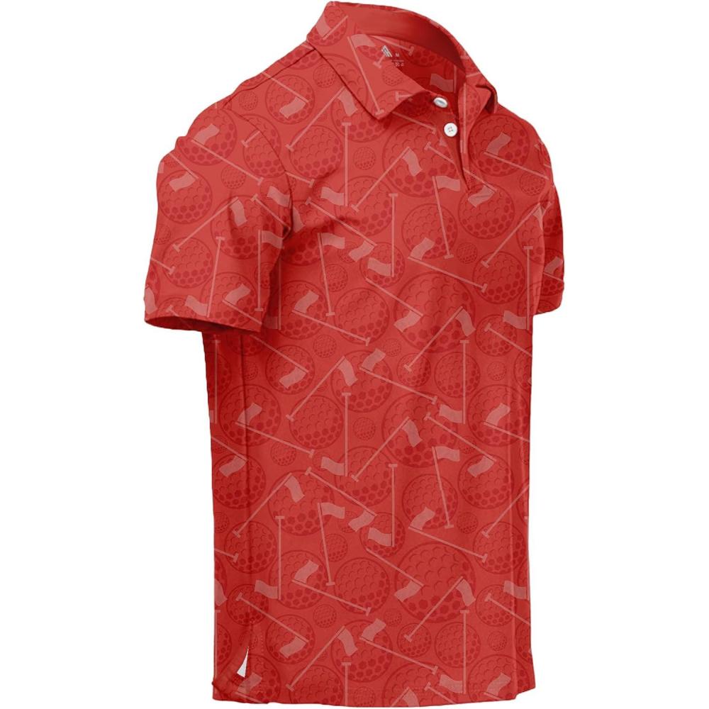 imageZITY Mens Golf Polo Shirts Short Sleeve UPF 50 Performance Moisture Wicking Print Pattern Casual Collared Golf Shirt for MenOrange Red