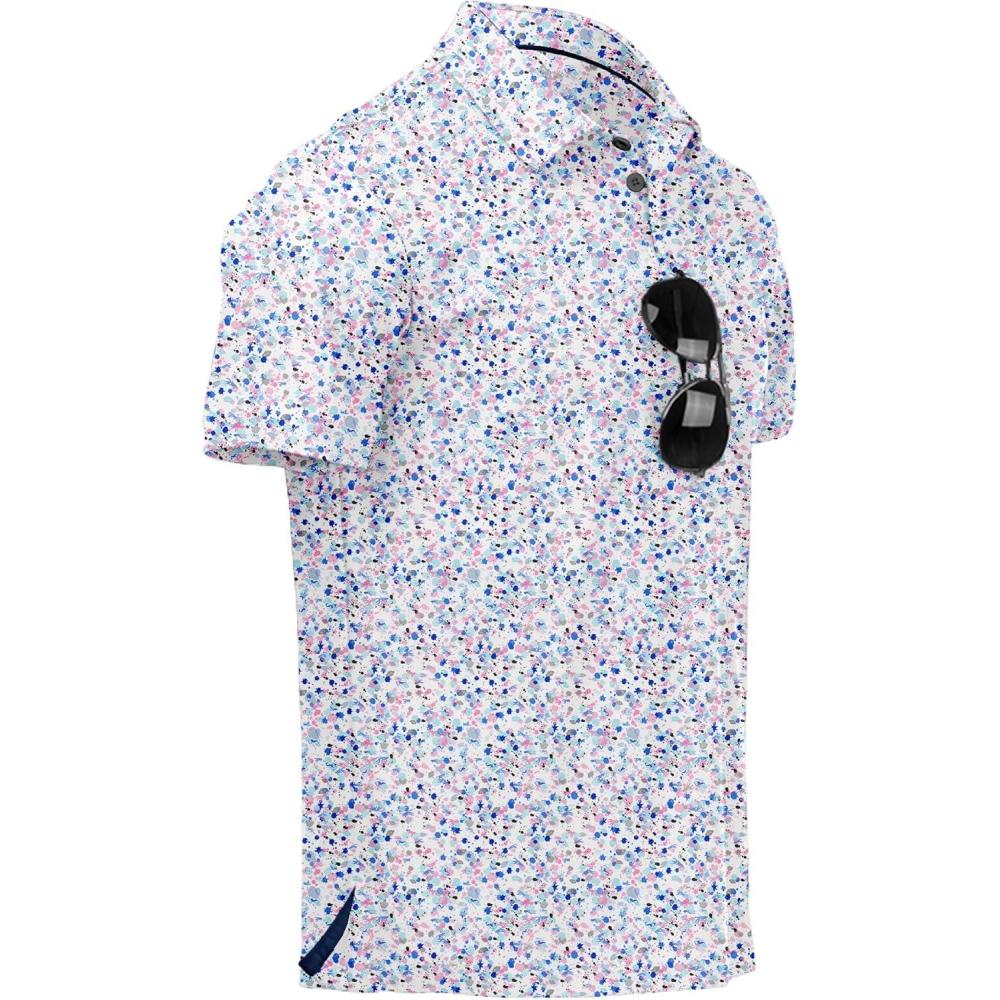 imageZITY Mens Golf Polo Shirts Short Sleeve UPF 50 Performance Moisture Wicking Print Pattern Casual Collared Golf Shirt for MenPink Blue