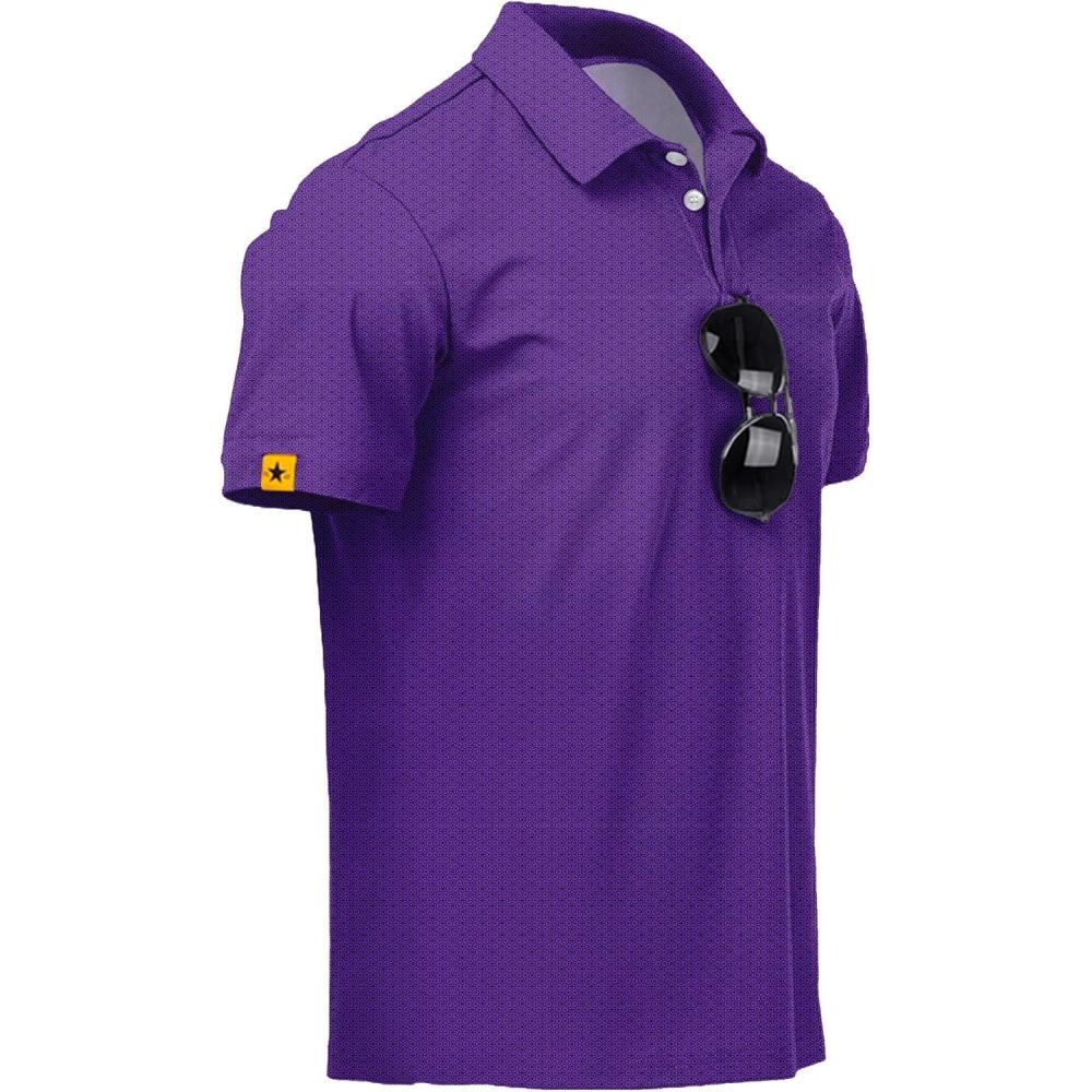 imageZITY Mens Golf Polo Shirts Short Sleeve UPF 50 Performance Moisture Wicking Print Pattern Casual Collared Golf Shirt for MenPurple
