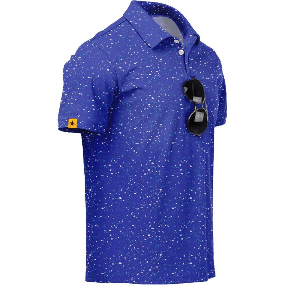 imageZITY Mens Golf Polo Shirts Short Sleeve UPF 50 Performance Moisture Wicking Print Pattern Casual Collared Golf Shirt for MenRoyal Blue