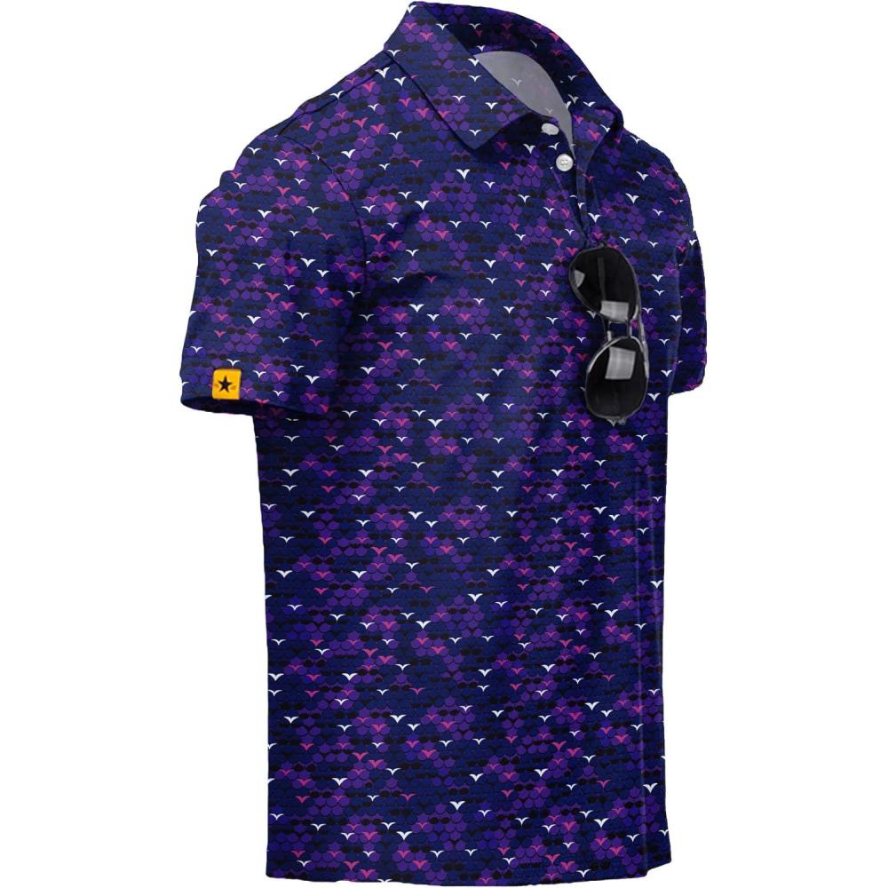imageZITY Mens Golf Polo Shirts Short Sleeve UPF 50 Performance Moisture Wicking Print Pattern Casual Collared Golf Shirt for MenViolet