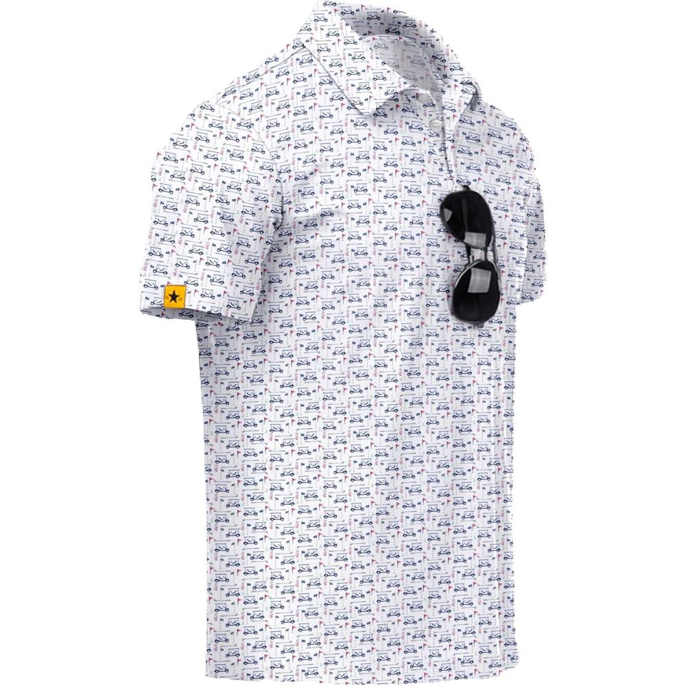 imageZITY Mens Golf Polo Shirts Short Sleeve UPF 50 Performance Moisture Wicking Print Pattern Casual Collared Golf Shirt for MenWhite