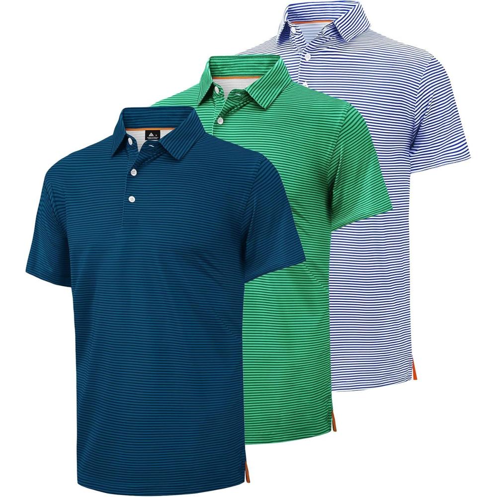 imageZITY Mens Golf Polo Shirts Striped Moisture Wicking Performance Mens Polo Shirts Short Sleeve Golf Polo Shirts for Men3 Packbluedark Teal Bluegreen