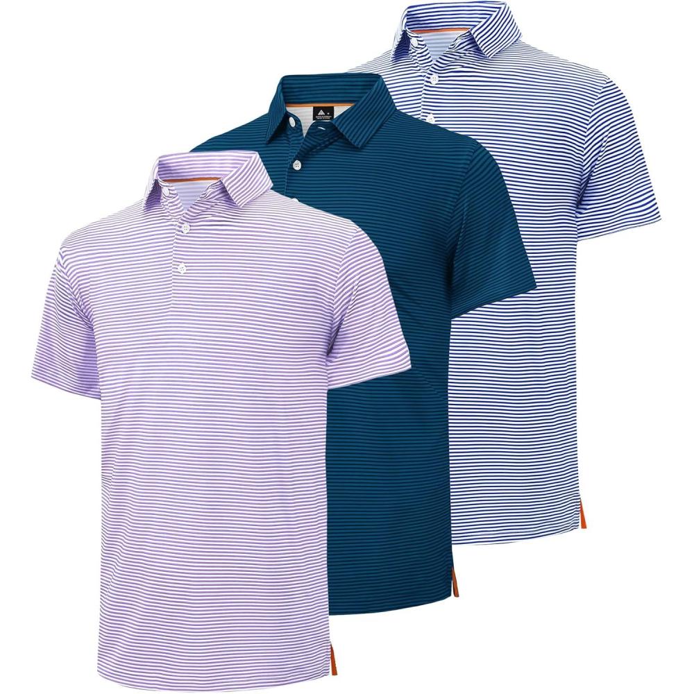 imageZITY Mens Golf Polo Shirts Striped Moisture Wicking Performance Mens Polo Shirts Short Sleeve Golf Polo Shirts for Men3 Packbluedark Teal Bluelight Purple