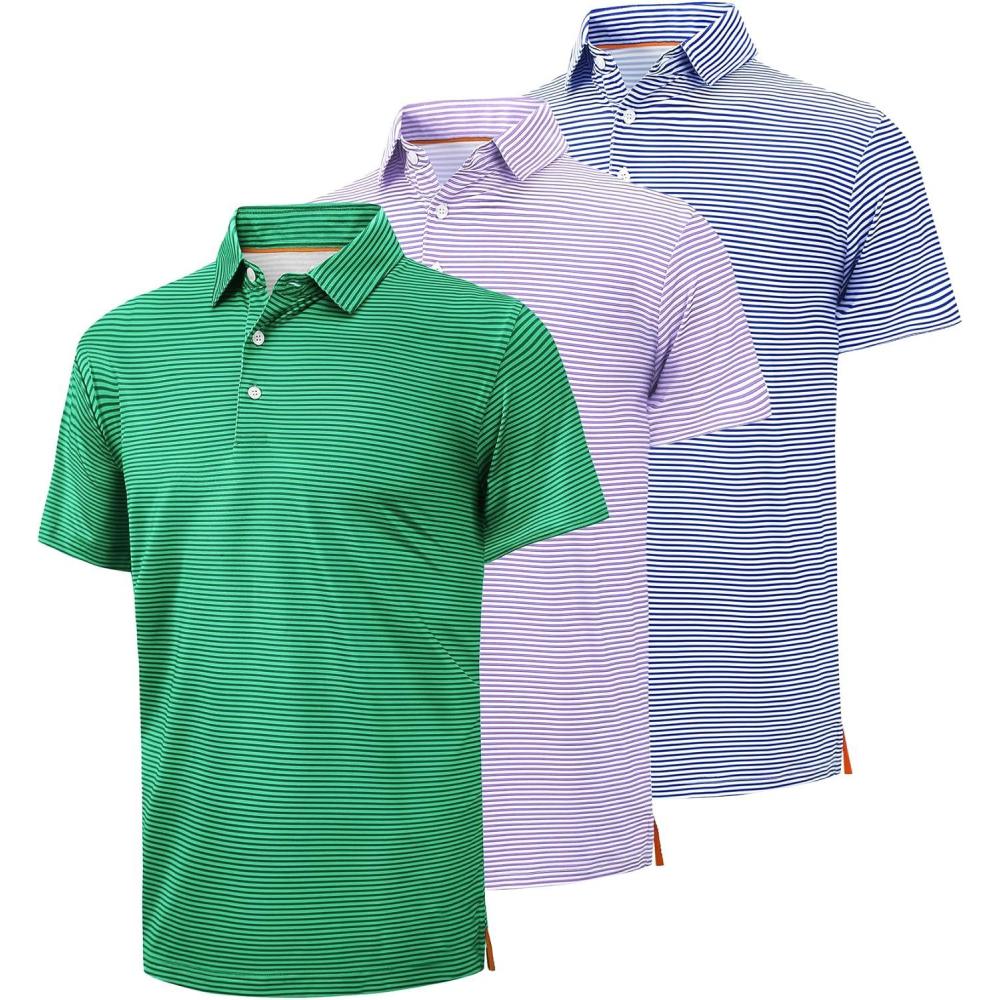 imageZITY Mens Golf Polo Shirts Striped Moisture Wicking Performance Mens Polo Shirts Short Sleeve Golf Polo Shirts for Men3 Packbluegreenlight Purple
