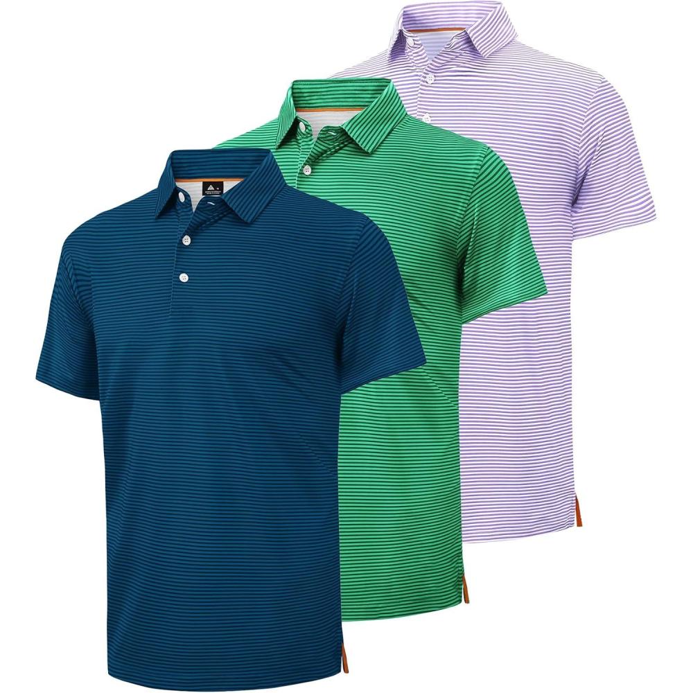 imageZITY Mens Golf Polo Shirts Striped Moisture Wicking Performance Mens Polo Shirts Short Sleeve Golf Polo Shirts for Men3 Packdark Teal Bluegreenlight Purple