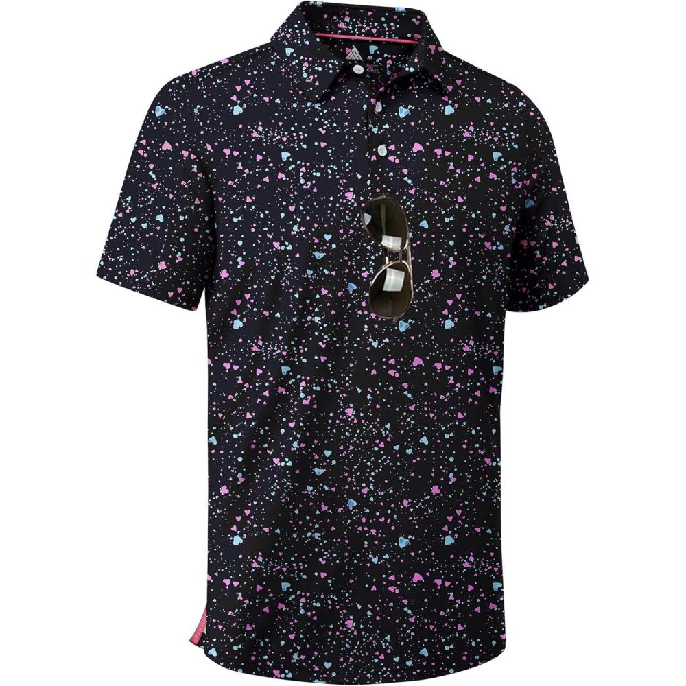 imageZITY Mens Golf Shirt Short Sleeve Moisture Wicking Performance Daily Casual Print Patterns Collared Golf Polo Shirts for MenBlack Painting