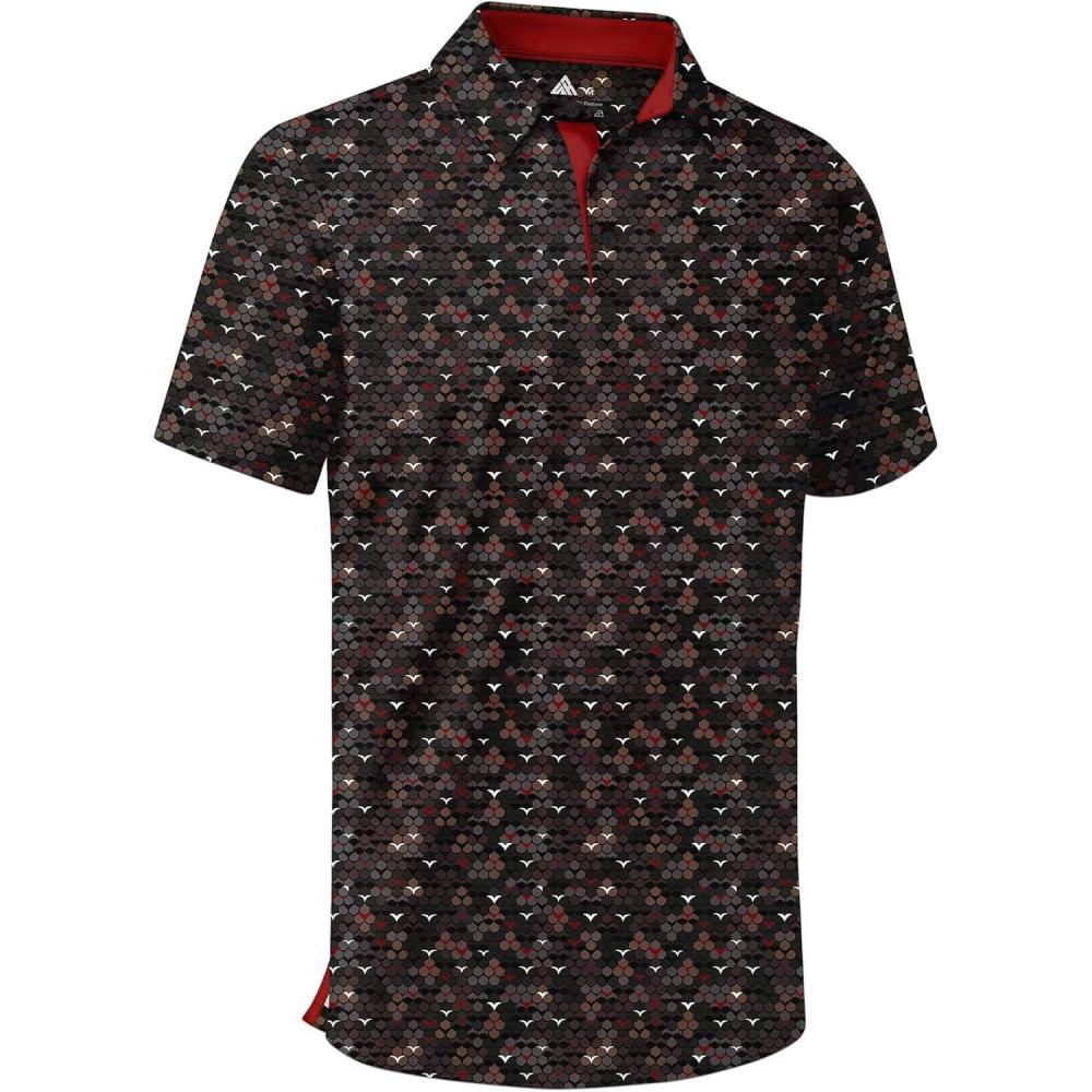imageZITY Mens Golf Shirt Short Sleeve Moisture Wicking Performance Daily Casual Print Patterns Collared Golf Polo Shirts for MenBlack White Red