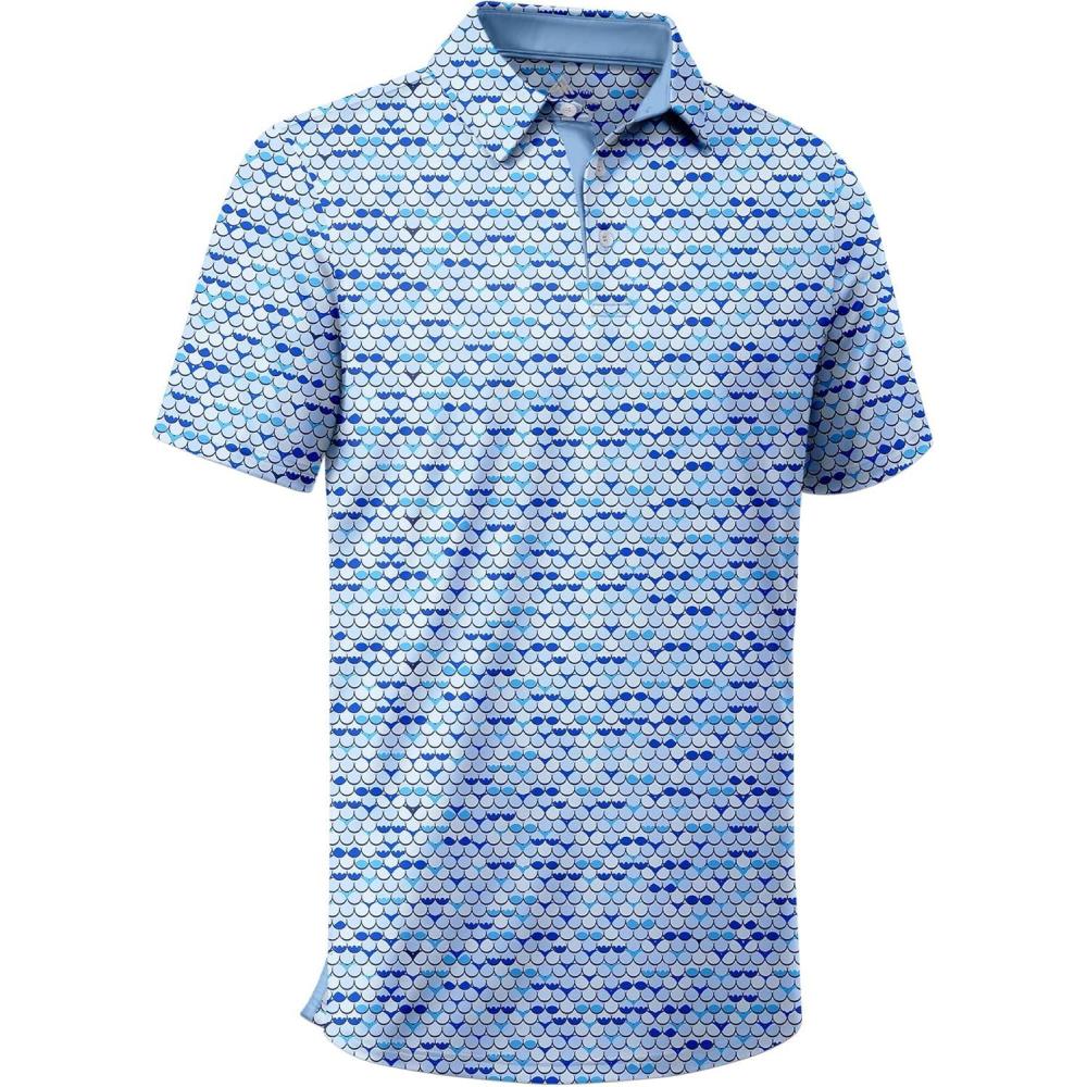 imageZITY Mens Golf Shirt Short Sleeve Moisture Wicking Performance Daily Casual Print Patterns Collared Golf Polo Shirts for MenBlue White