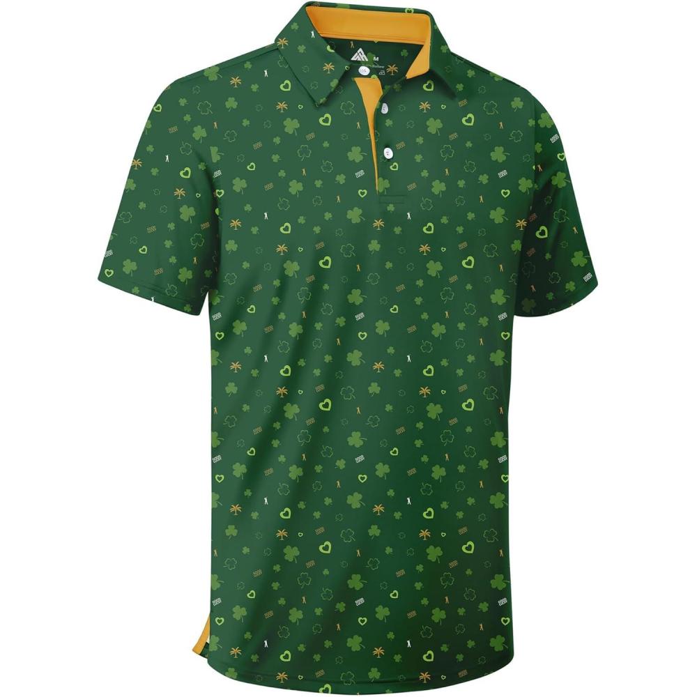 imageZITY Mens Golf Shirt Short Sleeve Moisture Wicking Performance Daily Casual Print Patterns Collared Golf Polo Shirts for MenBright Green