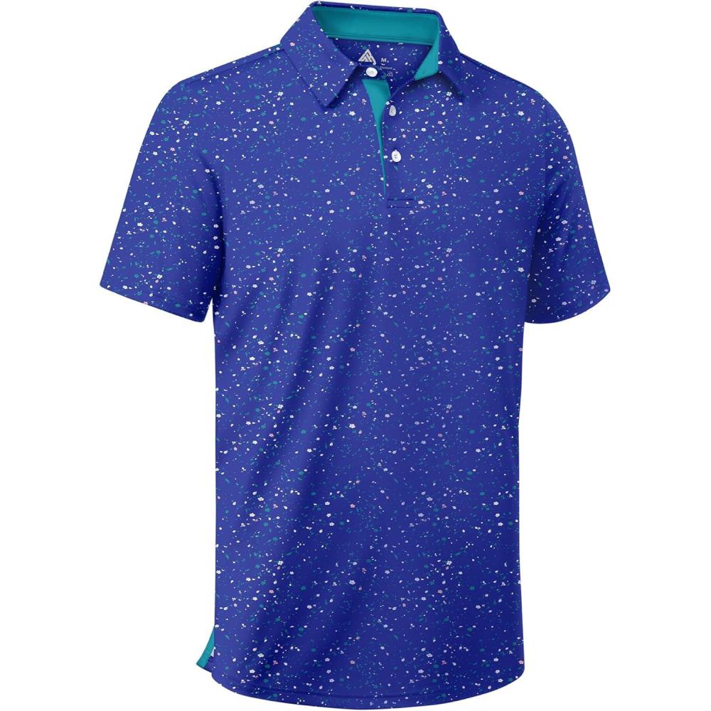 imageZITY Mens Golf Shirt Short Sleeve Moisture Wicking Performance Daily Casual Print Patterns Collared Golf Polo Shirts for MenCobalt
