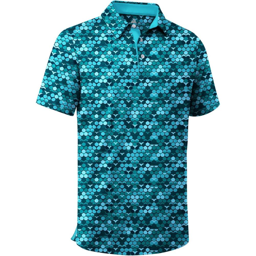 imageZITY Mens Golf Shirt Short Sleeve Moisture Wicking Performance Daily Casual Print Patterns Collared Golf Polo Shirts for MenCyan