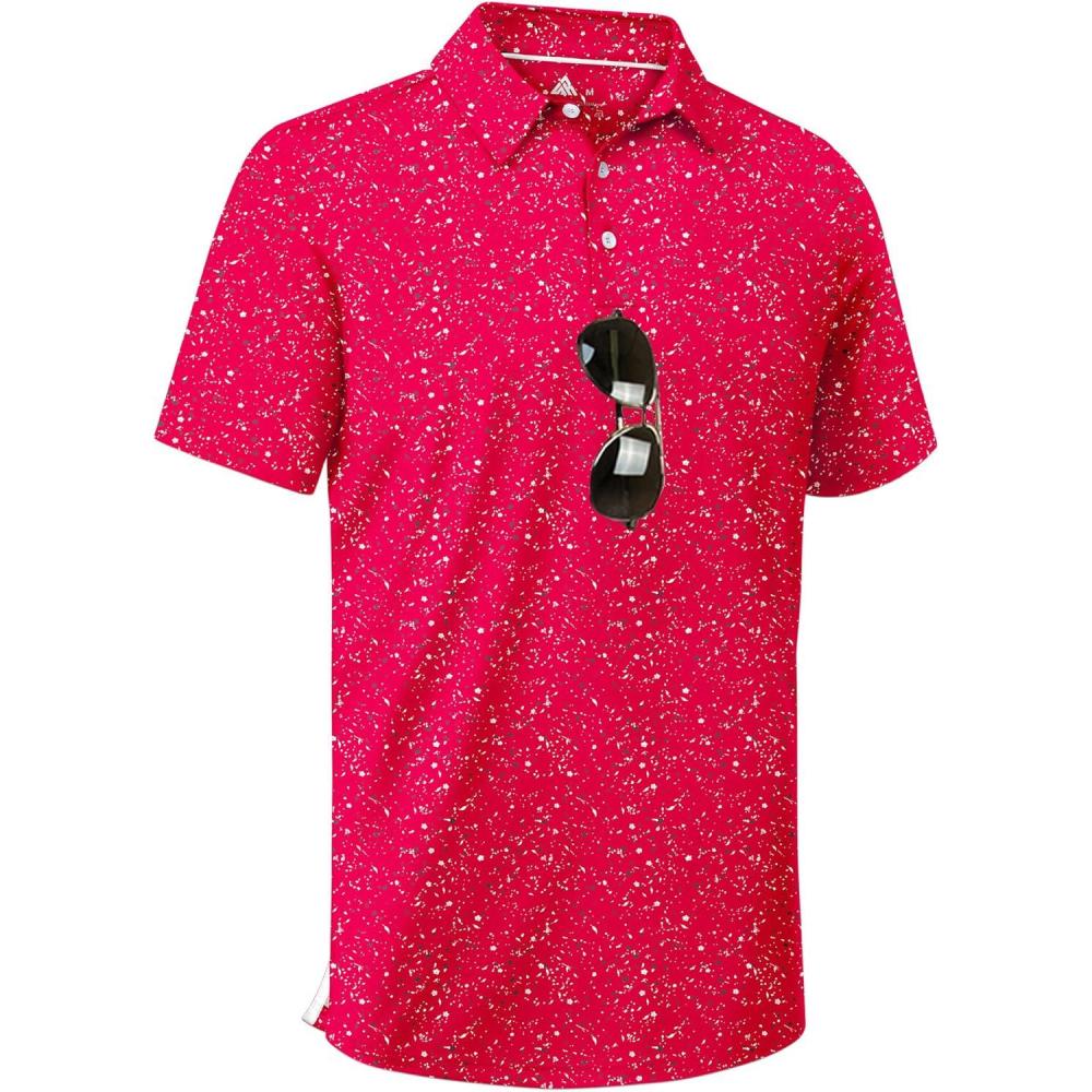 imageZITY Mens Golf Shirt Short Sleeve Moisture Wicking Performance Daily Casual Print Patterns Collared Golf Polo Shirts for MenDark Red