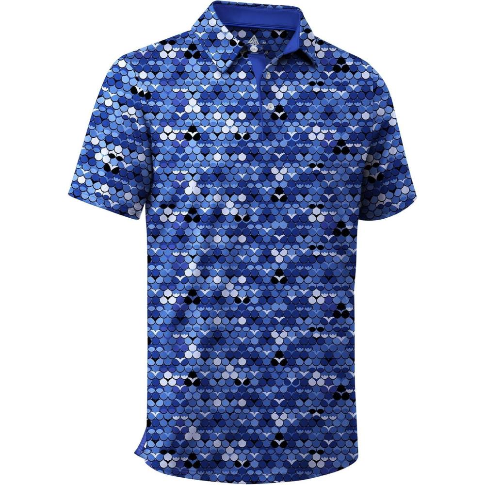 imageZITY Mens Golf Shirt Short Sleeve Moisture Wicking Performance Daily Casual Print Patterns Collared Golf Polo Shirts for MenDeep Blue Light Grey