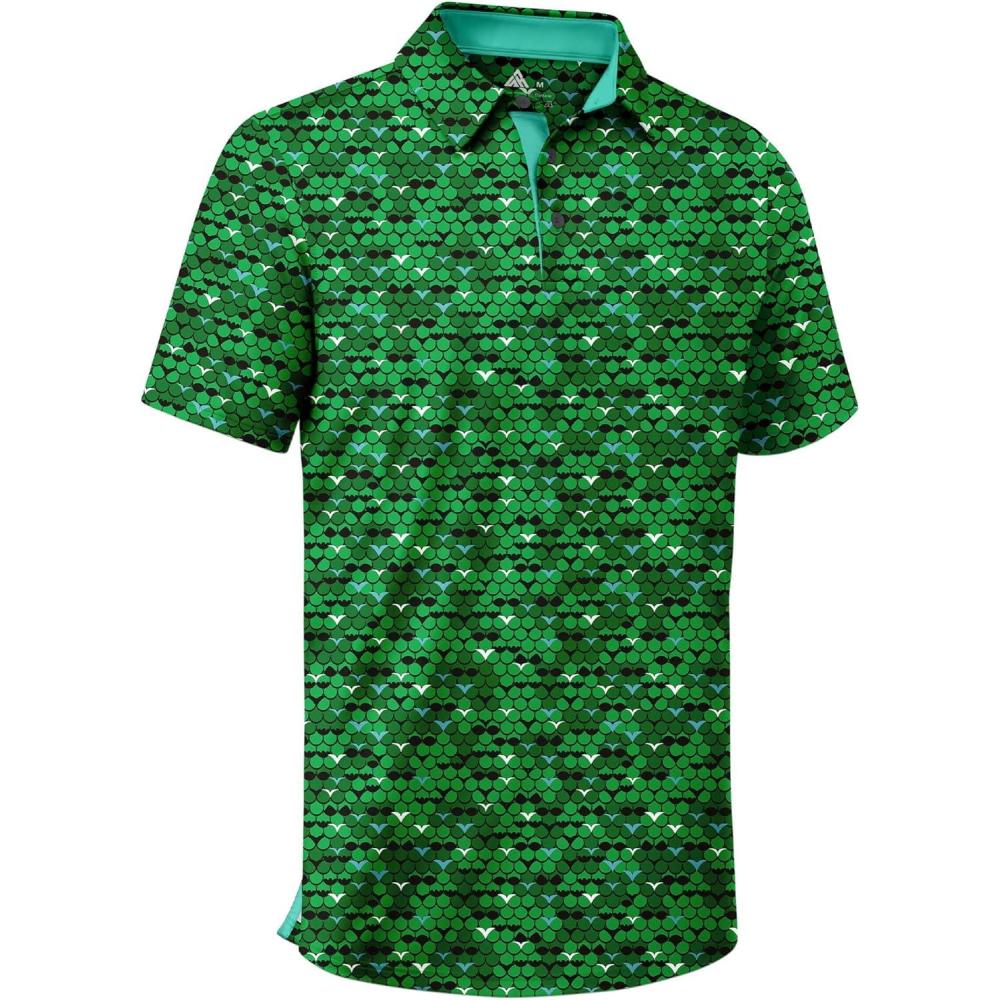 imageZITY Mens Golf Shirt Short Sleeve Moisture Wicking Performance Daily Casual Print Patterns Collared Golf Polo Shirts for MenGrass Green
