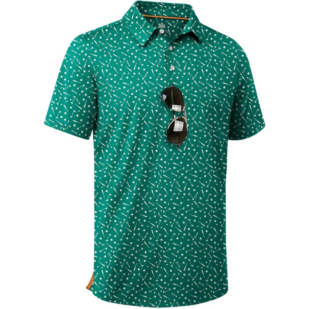 imageZITY Mens Golf Shirt Short Sleeve Moisture Wicking Performance Daily Casual Print Patterns Collared Golf Polo Shirts for MenGreen Golf