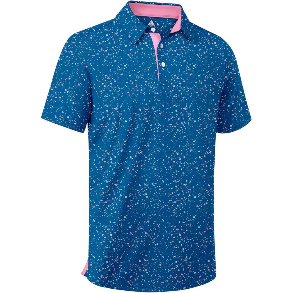 imageZITY Mens Golf Shirt Short Sleeve Moisture Wicking Performance Daily Casual Print Patterns Collared Golf Polo Shirts for MenIndigo