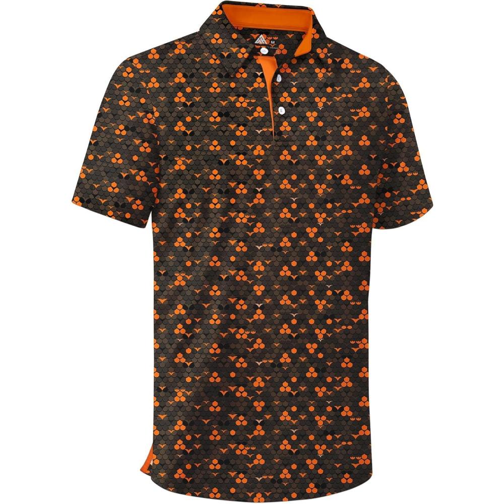 imageZITY Mens Golf Shirt Short Sleeve Moisture Wicking Performance Daily Casual Print Patterns Collared Golf Polo Shirts for MenOrange Brown