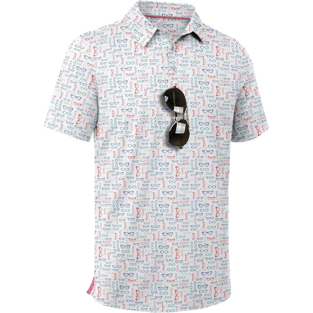 imageZITY Mens Golf Shirt Short Sleeve Moisture Wicking Performance Daily Casual Print Patterns Collared Golf Polo Shirts for MenRed Blue Green