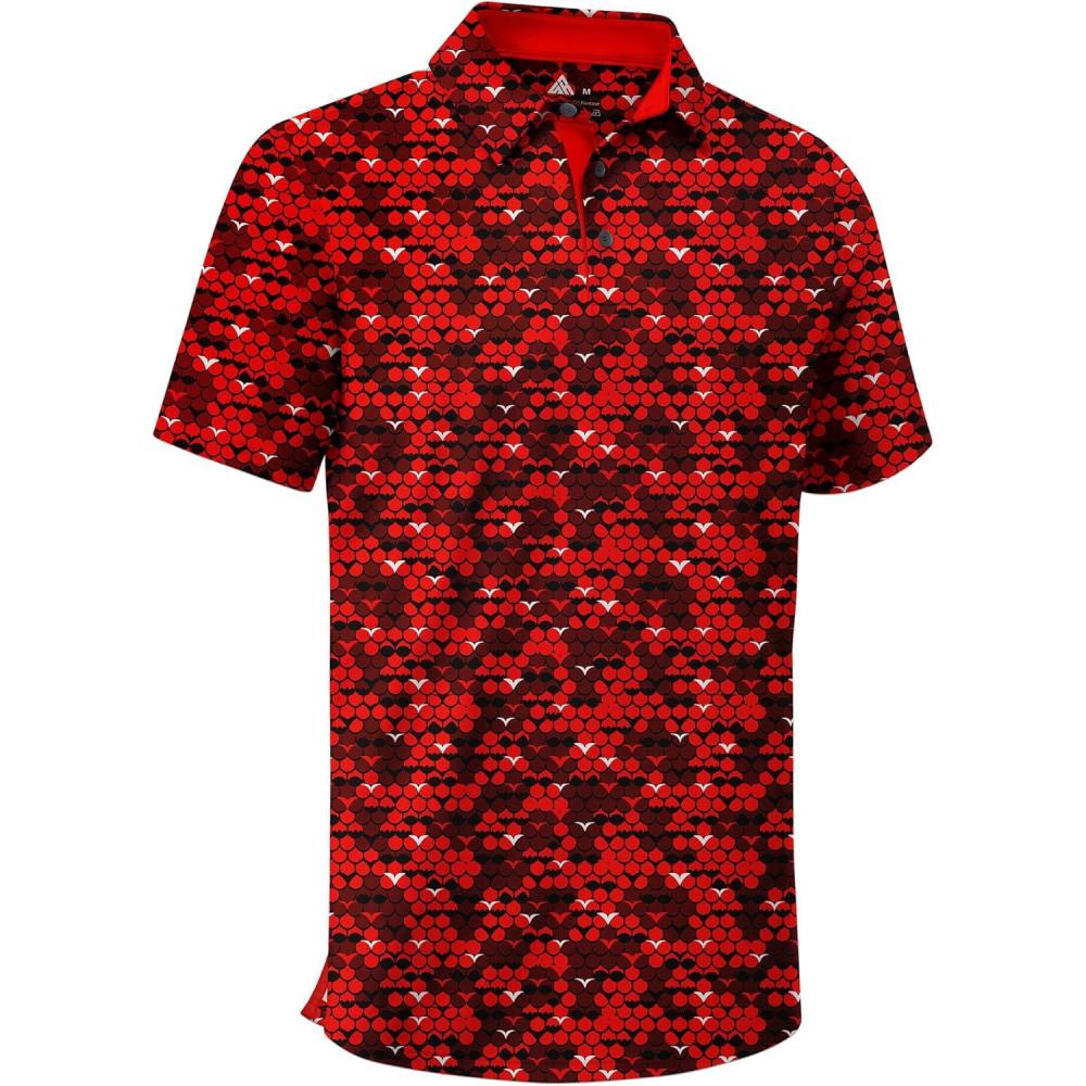 imageZITY Mens Golf Shirt Short Sleeve Moisture Wicking Performance Daily Casual Print Patterns Collared Golf Polo Shirts for MenWine Red