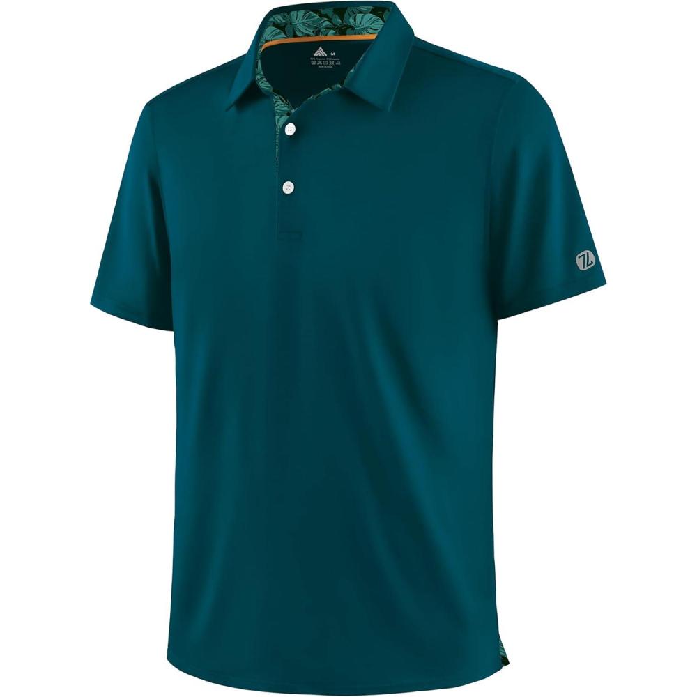 imageZITY Mens Golf Shirt Short Sleeve Moisture Wicking Polo Shirts for Men Performance Casual Stretchy Collared Polo ShirtDark Blue Green