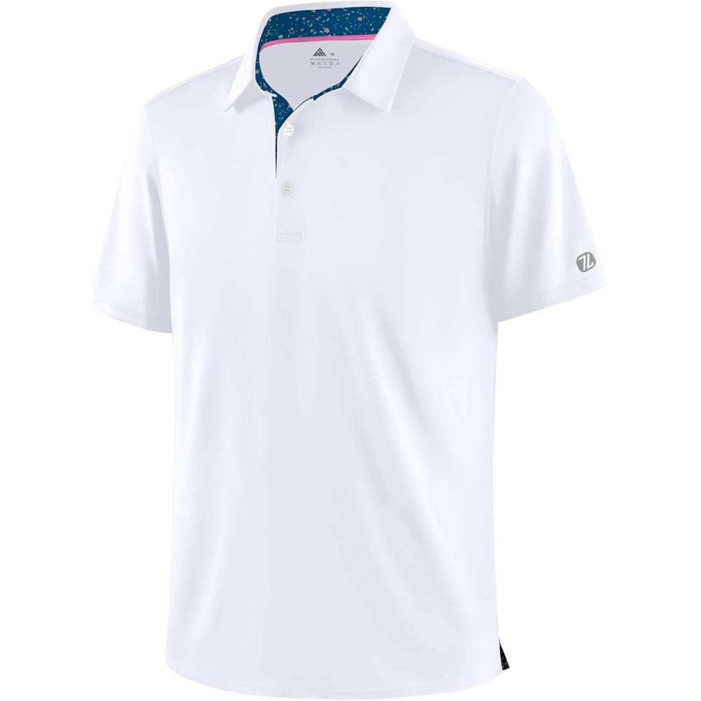 imageZITY Mens Golf Shirt Short Sleeve Moisture Wicking Polo Shirts for Men Performance Casual Stretchy Collared Polo ShirtWhite