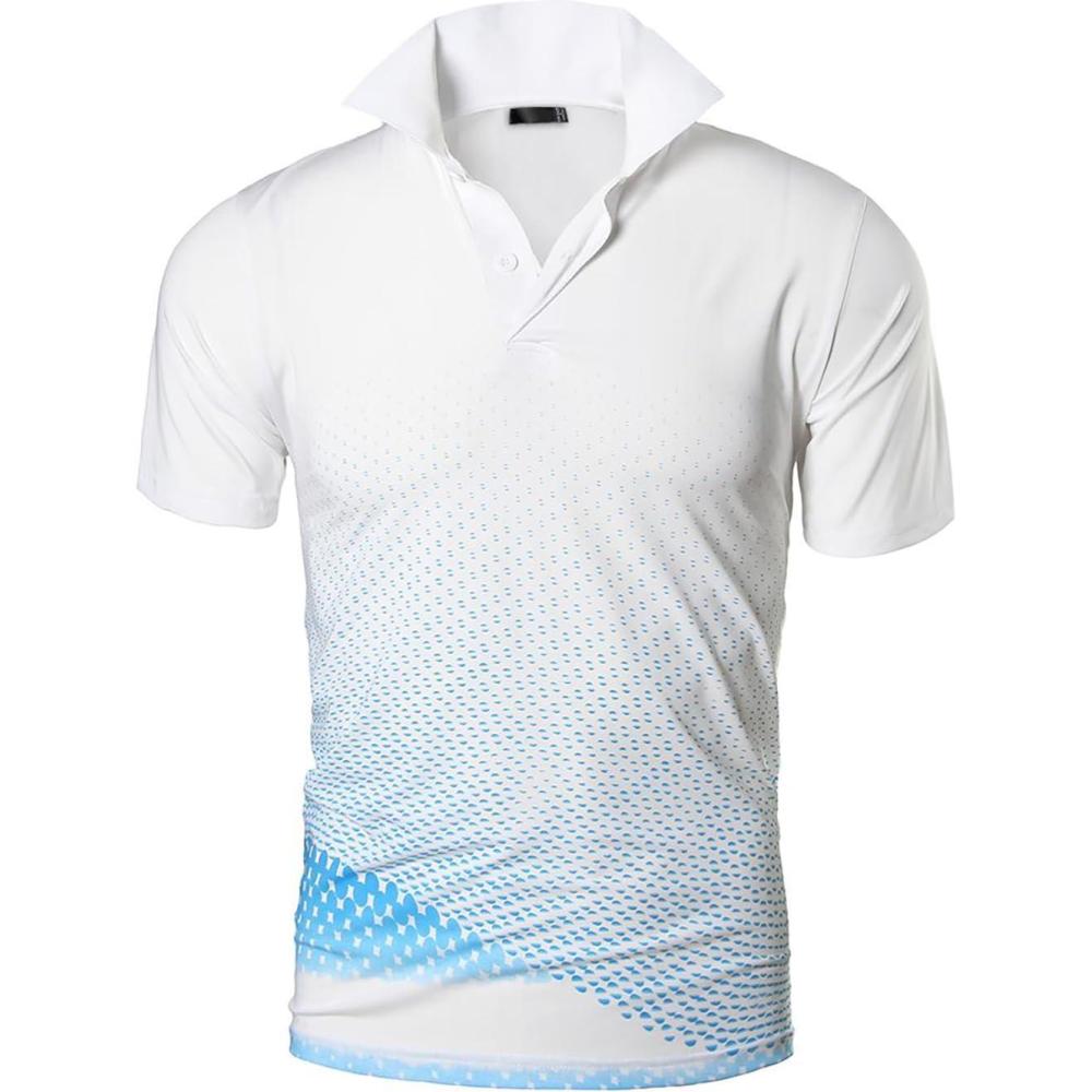 imageZITY Mens Golf Shirt Short Sleeve Performance Athletic Sport Moisture Wicking Tennis Print Tee Collared Polo Shirts for MenDot Blue
