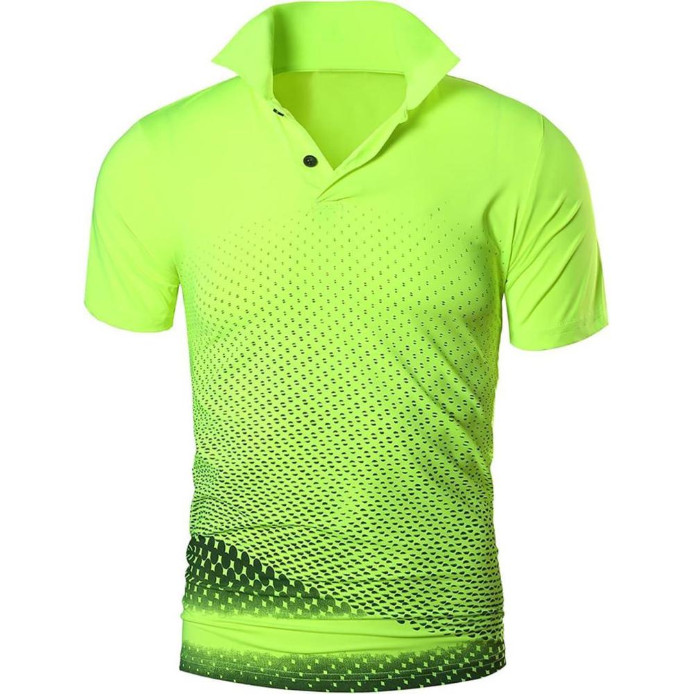 imageZITY Mens Golf Shirt Short Sleeve Performance Athletic Sport Moisture Wicking Tennis Print Tee Collared Polo Shirts for MenDot Green