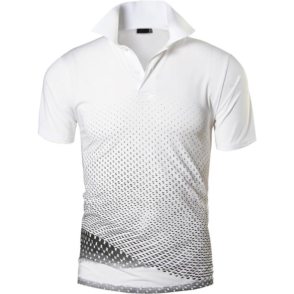 imageZITY Mens Golf Shirt Short Sleeve Performance Athletic Sport Moisture Wicking Tennis Print Tee Collared Polo Shirts for MenDot White
