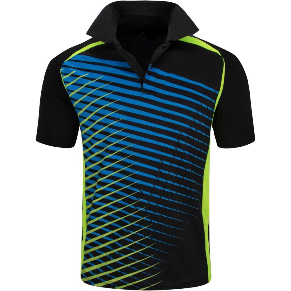 imageZITY Mens Golf Shirt Short Sleeve Performance Athletic Sport Moisture Wicking Tennis Print Tee Collared Polo Shirts for MenLine Black